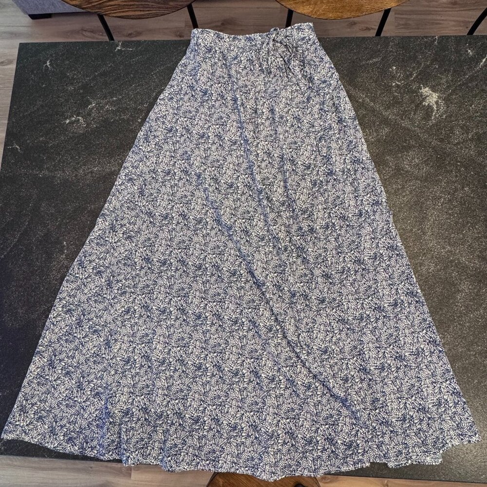 Lulus Navy Blue Print Wrap Maxi Skirt, Small